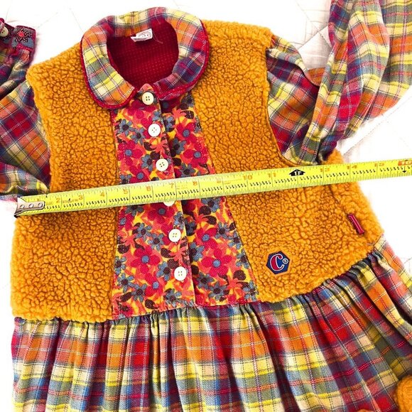 Cakewalk by OILILY Sz 8-10 Colorful Flannel and Fleece vest dress with leggings - Picture 6 of 16